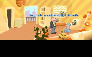 Arnie Goes 4 Gold (DOS) screenshot: Uncle Fritz talks to young Arnie