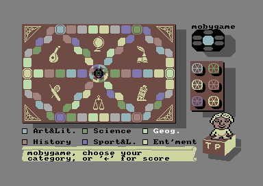 Trivial Pursuit (Commodore 64) screenshot: If you land in the center, you can select which category to get a question from.