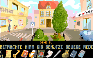 Arnie Goes 4 Gold (DOS) screenshot: The town where the game begins