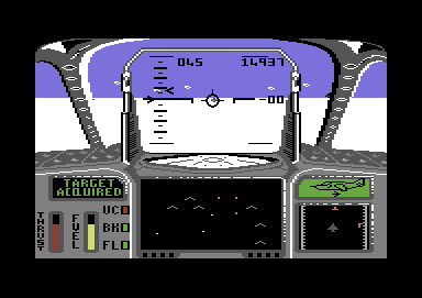 Strike Force Harrier (Commodore 64) screenshot: View from the cockpit.