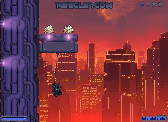 Final Ninja (Browser) screenshot: Hanging from my rope, trying to reach the money