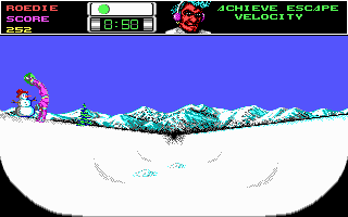 Ski or Die (DOS) screenshot: Lester has an opinion about everything you do