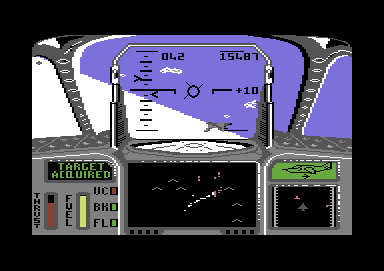 Strike Force Harrier (Commodore 64) screenshot: Enemy plane in sight