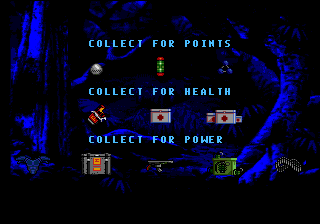 Jurassic Park: Rampage Edition (Genesis) screenshot: Some of the items the player collects