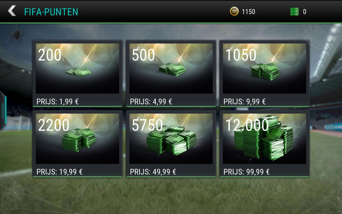 FIFA Mobile (Android) screenshot: In-app purchases for FIFA points, the premium currency