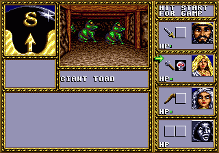 Dungeons & Dragons: Warriors of the Eternal Sun (Genesis) screenshot: Fight giant toads.