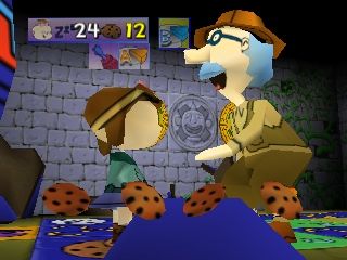 Rugrats: Scavenger Hunt (Nintendo 64) screenshot: If you meet Grandpa, he will give you some cookies.