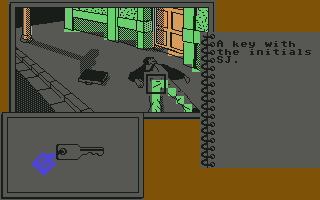 The Sydney Affair (Commodore 64) screenshot: You have found a key in Sydney's pocket...