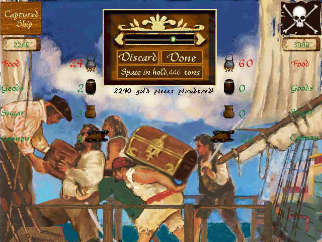 Pirates! Gold (DOS) screenshot: Plunder ships, get rich