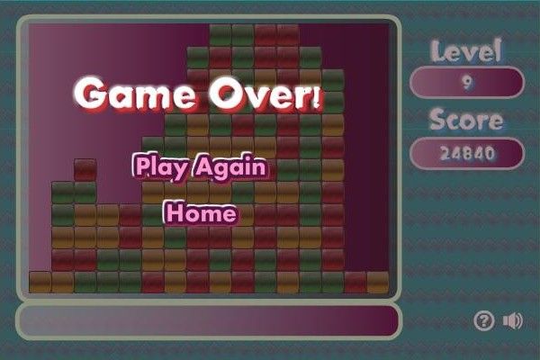 Bricks Breaking II (Windows) screenshot: The bricks reached the top of the screen. Game over.