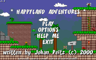 HappyLand Adventures (Windows) screenshot: Main menu; unfortunately, no save or reload.