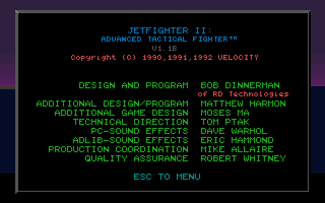 JetFighter II: Advanced Tactical Fighter (DOS) screenshot: Credits