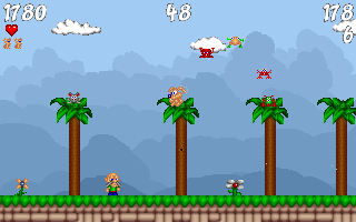 HappyLand Adventures (Windows) screenshot: Your Happyland buddies follow even jumping across tree tops.