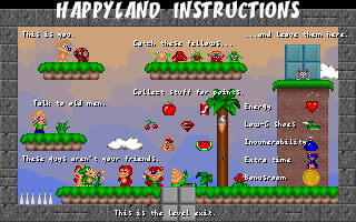 HappyLand Adventures (Windows) screenshot: Basic instructions for playing if you can read the small font.