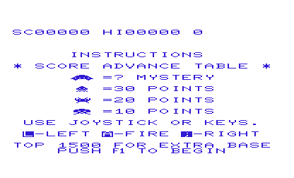 Avenger (VIC-20) screenshot: Title/Instructions