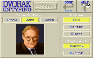 Dvorak on Typing (DOS) screenshot: First Menu.