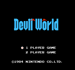 Devil World (NES) screenshot: Title screen and main menu