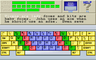 Dvorak on Typing (DOS) screenshot: Initial Test.