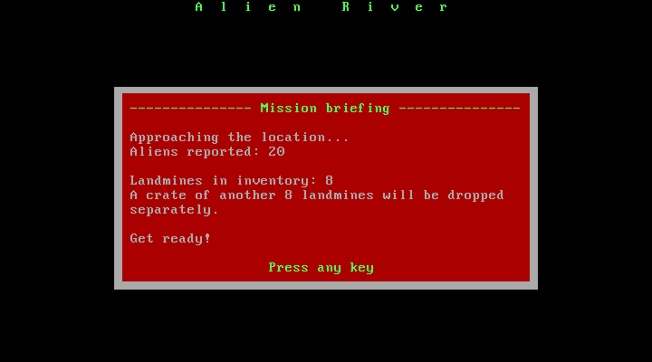 Alien River (DOS) screenshot: Mission briefing