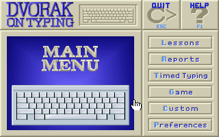 Dvorak on Typing (DOS) screenshot: Main Menu.