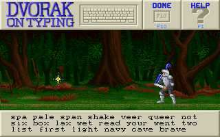 Dvorak on Typing (DOS) screenshot: Game (First Screen).