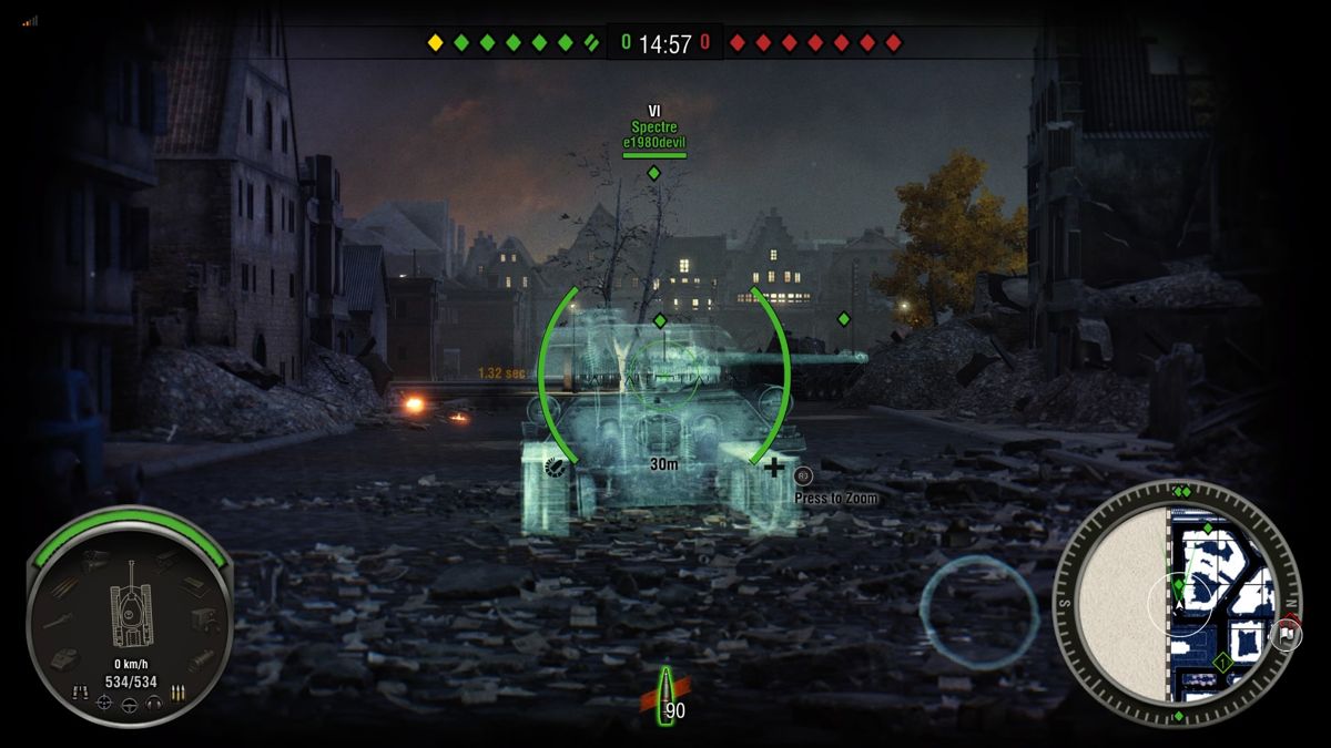 World of Tanks (PlayStation 4) screenshot: Halloween 2016 Time - Aiming in the Spectre tank