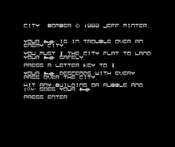 Bomber (ZX Spectrum) screenshot: Instruction, with funny use of pictograms