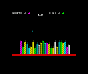 Bomber (ZX Spectrum) screenshot: Start of the game on skill level 1