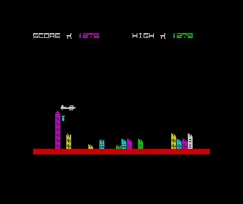 Bomber (ZX Spectrum) screenshot: Oh no, missed a crucial building