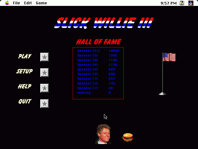 Slick Willie III (Macintosh) screenshot: Main Menu