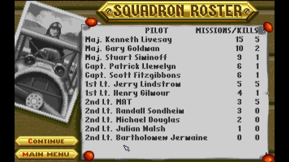 Wings (Macintosh) screenshot: Squadron roster (GOG version)