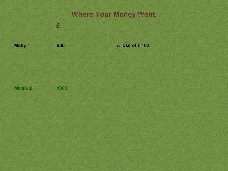 Derby Day (Windows) screenshot: More important than the race results, who's got the most money left?