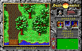 Battle Master (DOS) screenshot: A warrior explores Brightleaf forest.