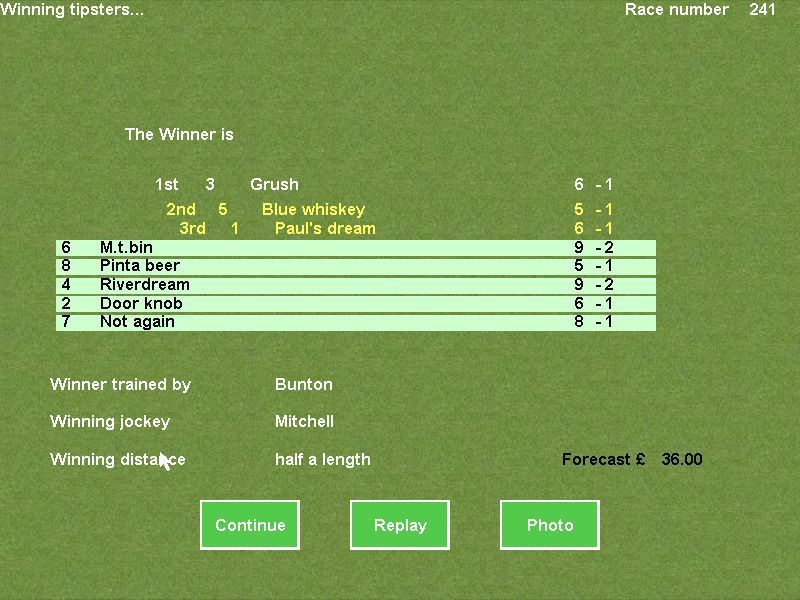 Derby Day (Windows) screenshot: The race results