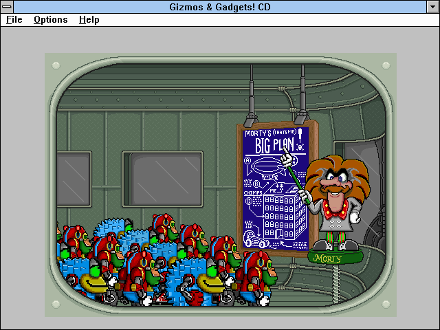 Super Solvers: Gizmos & Gadgets! (Windows 3.x) screenshot: Intro - Morty and the chimps