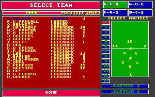 Kick Off 2 (DOS) screenshot: Team adjustment