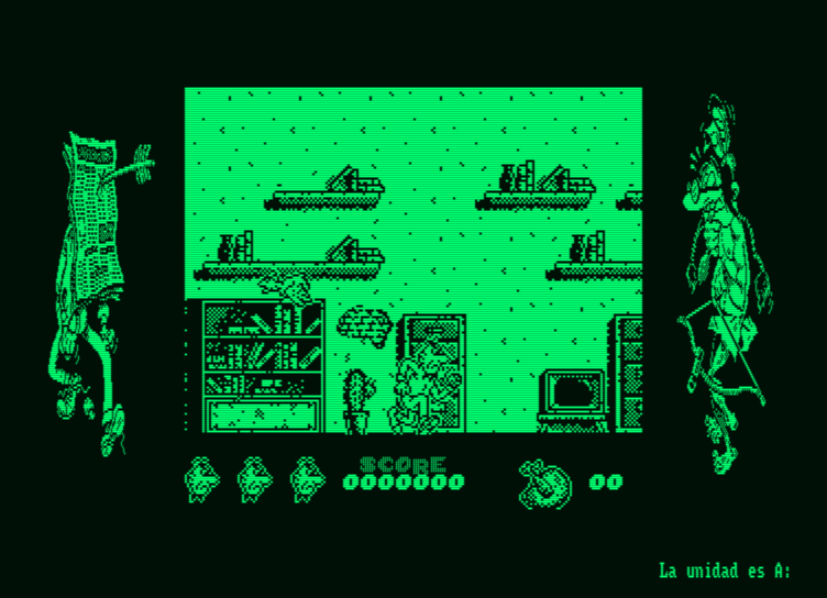 Mortadelo y Filemón II: Safari Callejero (Amstrad PCW) screenshot: Stage one takes place inside an apartment