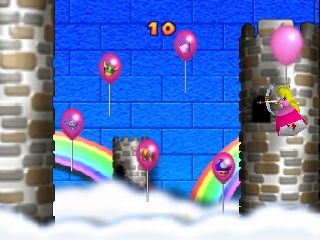 Mario Party 3 (Nintendo 64) screenshot: Peach trying to hit the right balloon.