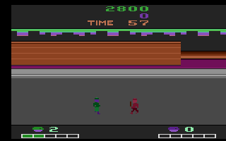 Double Dragon (Atari 2600) screenshot: This guy has a baseball bat!