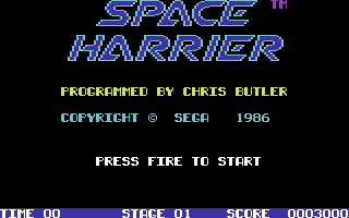 Space Harrier (Commodore 64) screenshot: Title screen (Sega)