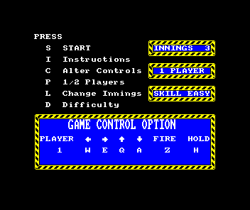 The Slugger (ZX Spectrum) screenshot: Main menu