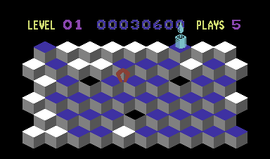 Slinky (Commodore 64) screenshot: Hit by a rain drop while a magnet coasts nearby