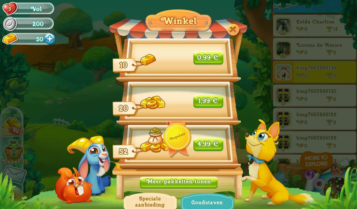 Farm Heroes Super Saga (Android) screenshot: In-app purchases for gold (Dutch version)
