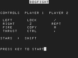 Acornsoft Games Pack 2 (Atom) screenshot: Title screen (Dogfight)