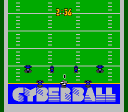 Cyberball (NES) screenshot: My team receives the ball