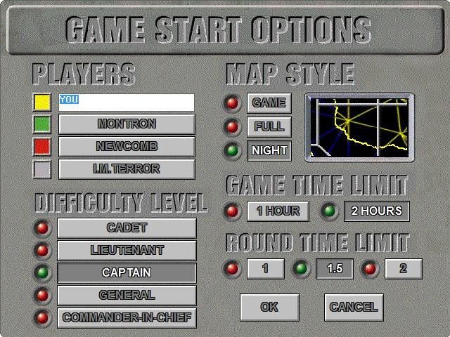 Power: The Game (Windows) screenshot: Game start options