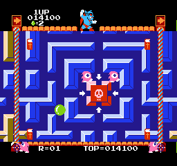 Devil World (NES) screenshot: Now I need to grab the bibles and place them in the gaps in the center block.