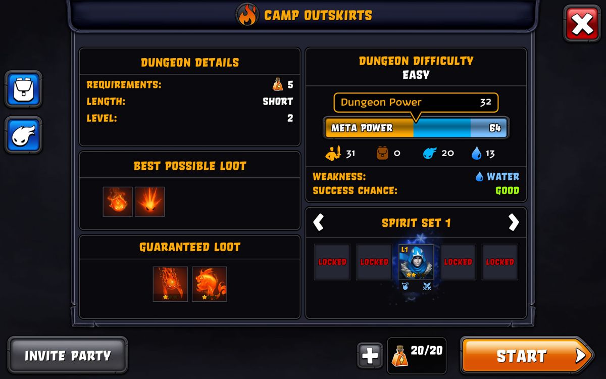 Spirit Lords (Android) screenshot: An overview of the mission you are about to start.