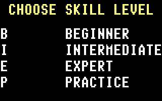 Evolution (Commodore 64) screenshot: Choosing skill levels.