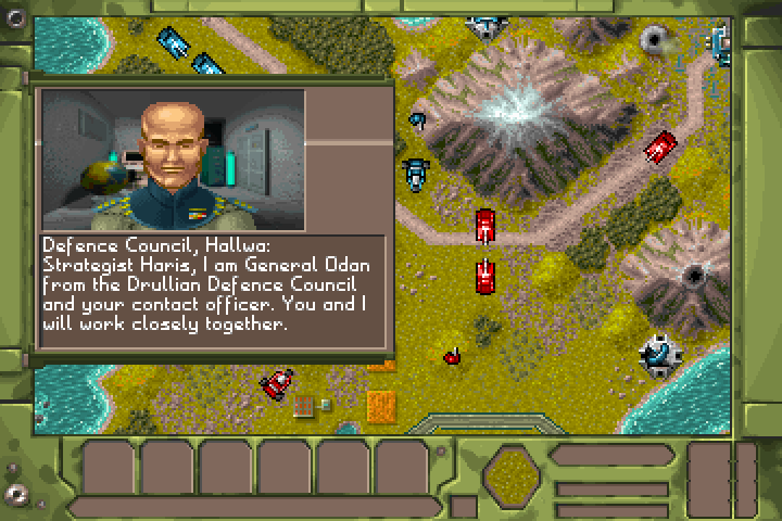 Battle Isle 2200 (DOS) screenshot: Receiving mission orders.